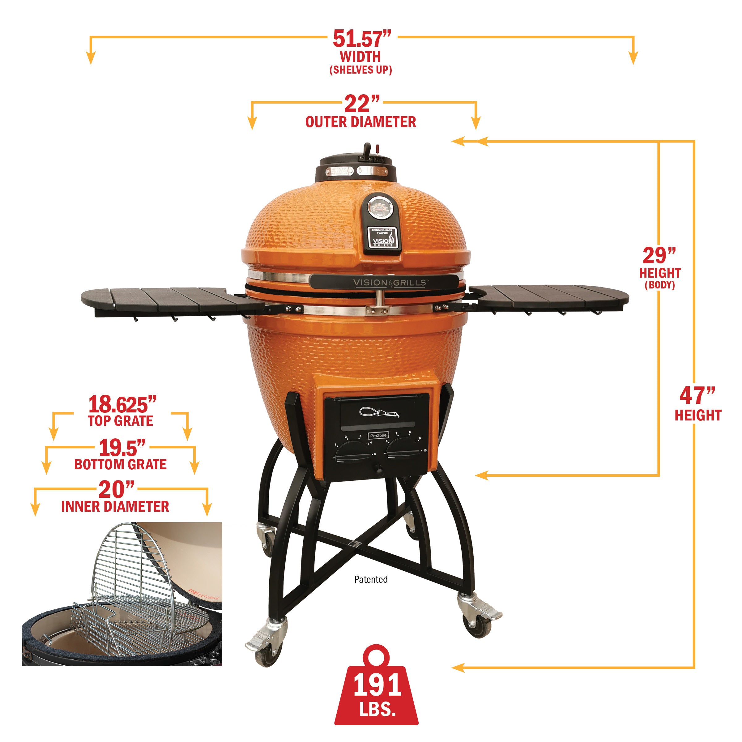 Professional | Orange S-Series Ceramic Kamado Grill | Charcoal (Gas Compatible)